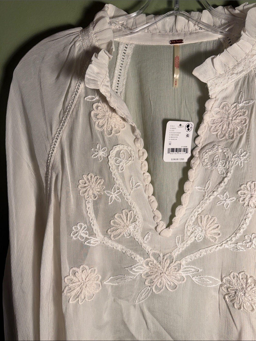 Free People Bali Dragon Lily Embroidered Peasant Blouse M NWT - Picture 7 of 12